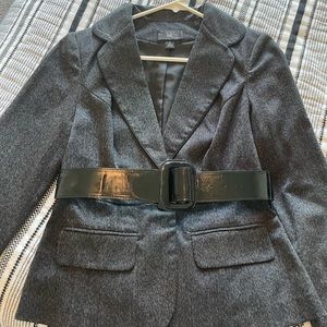 Charcoal gray blazer with black belt